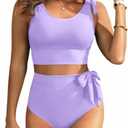 Two Piece High Waisted Swimsuits - Women Tummy Control Bikini Modest Bathing Suit 2PC 2025 Size L
