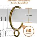 50 Pack Bronze Metal Curtain Rings with Eyelets, 1.5 inch Inner Diameter Drapery Rings Apply for Curtain Rods(Fits Up to 1 1/4-Inch Rod)