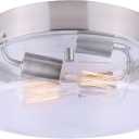 Canarm Celie IFM540B12BN 2-Light Flush Mount - Brushed Nickel, Clear Glass, 60W Type A, 12" W x 6" H, Contemporary Design for Hallways, Bedrooms