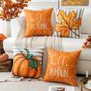 2 x Artscope Fall Decorative Throw Pillow Covers 18x18 Inch Set of 4 Fall Gifts for Home Decor, Striped Autumn Pumpkin Maple Leaves Harvest Decoration Pillow Cases for Home Sofa Couch Decor-Orange C