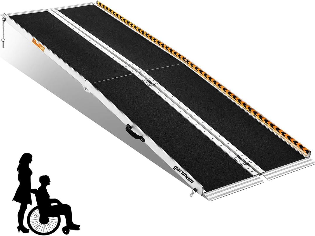 Wheelchair Ramp 7Feet, gardhom Anti-Slip Aluminum Folding Handicap Ramp Wheelchair Ramps for Home Steps Entrance Threshold Doorways Stairs Curbs Scooter (7 Foot(Applicable height 7"-14"))