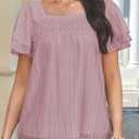 Falechay Summer Tops Short Sleeve Pink Tunic Tops for Women Lace Boho Womens Shirts Square Neck Womens Blouses Loose Peasant Clothing XL