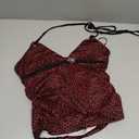 RoseSeek Women's Leopard Print Halter Tops Gothic Deep V Neck Sleeveless Music Festival Crop Top (Medium, Red)