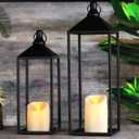 Modern Farmhouse Lanterns Decorative Indoor & Outdoor, 17" 13" Set of 2 Black Vintage Lantern with Flameless Candles, Metal Christmas Lantern Decor for Room, Porch, Mantle, Patio, Home Decor