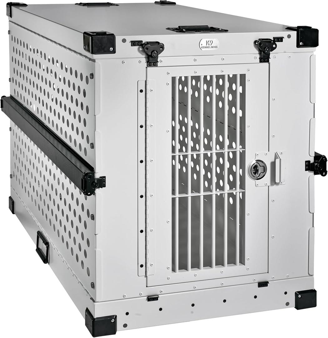Heavy Duty Fully Collapsible Powder-Coated Aluminum Dog Crate - Large (White) (41.6"L x 29.7"W x 33.9"H)