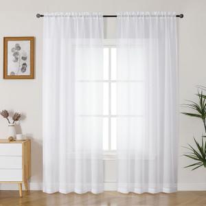 Gwine White Sheer Curtains 90 Inches Long 2 Panels Set, Light Filtering Solid Filmy Drapes for Living Room Bedroom, Elegant Soft Rod Pocket Voile Sheer Window Curtains, 42Wx90L Inch, 2PCS, White