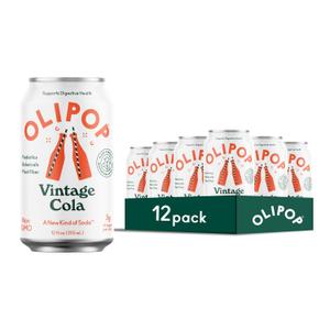 OLIPOP Prebiotic Soda Pop, Vintage Cola, Pantry Pack Packed with Prebiotics, Fiber, and Botanicals, Gluten Free, Vegan, GMO Free, 12oz (12-Cans)
