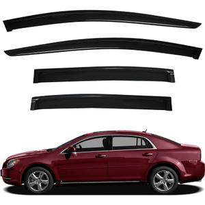 Window Visors Sun/Rain Guard Compatible with 2008 2009 2010 2011 2012 Chevy Malibu 08-12 Malibu Front+Rear Smoke Tint Outside Mount Tape-On Vent Window Wind Deflectors