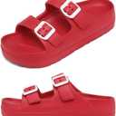 Womens Platform Sandals with Arch Support, Adjustable Buckle Beach Sandal Woman Comfort Lightweight Ultra Cushion EVA Slides (5, Double Buckle-red)