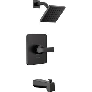 Delta Velum 14 Series Square Bathtub and Shower Faucet Set, Matte Black Shower Head and Handle Set, Valve Trim Kit, Matte Black T14437-BL (Valve Not Included)