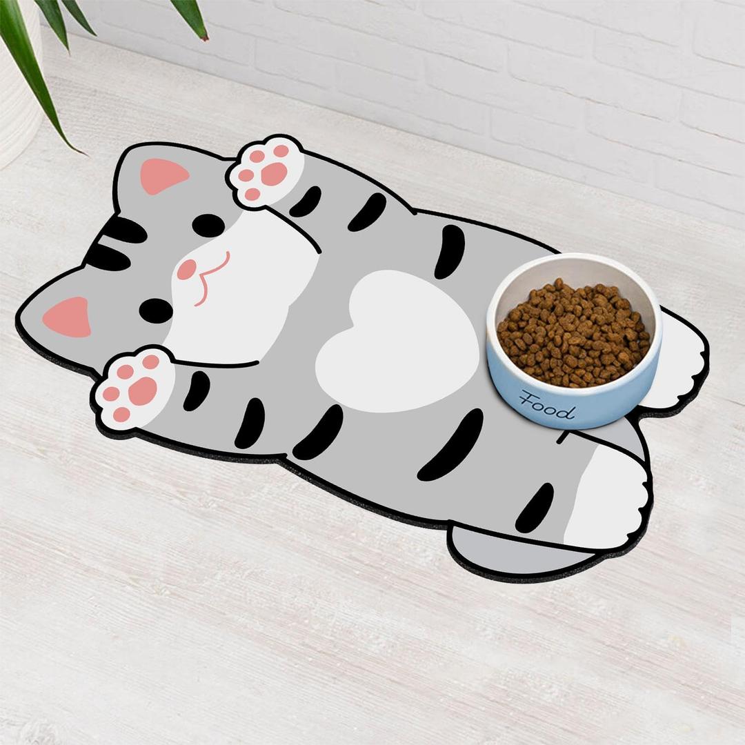 Cat Food Mats for Indoor 24"x14" Cat Feeding Bowl Mat Absorbent Quick Dry Mat Pet Feeding Mat (Grey) (Large size, Light gray)