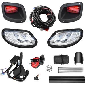 Deluxe Golf Cart LED Light Kit, Street Legal Headlights & Tail Lights with Turn Signals, Brake Lights & Horn  Fits 2014-Up EZGO TXT / T48 / Freedom Gas & Electric (12V)
