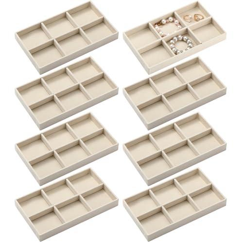 Highergo 8 Pcs Velvet Jewelry Trays Stackable Drawers Organizer Ring Earring Bracelet Necklace Storage Trays, 8.3x4.7x1''(6 Grids)