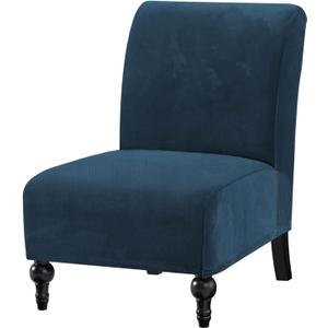 H.VERSAILTEX Armless Accent Chair Covers Thick Striped Velvet Armless Chair Slipcovers Stretch Chair Covers for Living Room Machine Washable Furniture Protector with Elastic Bottom, Navy Blue-Striped
