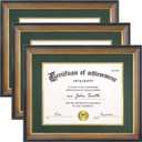 Yaetm 11x14 Diploma Frame with Mat for 8.5x11 Certificate, Document Frame with Green Over Gold Acid-free Mats & Tempered Glass, Tabletop or Wall Mount, 3 Pack, Walnut/Green