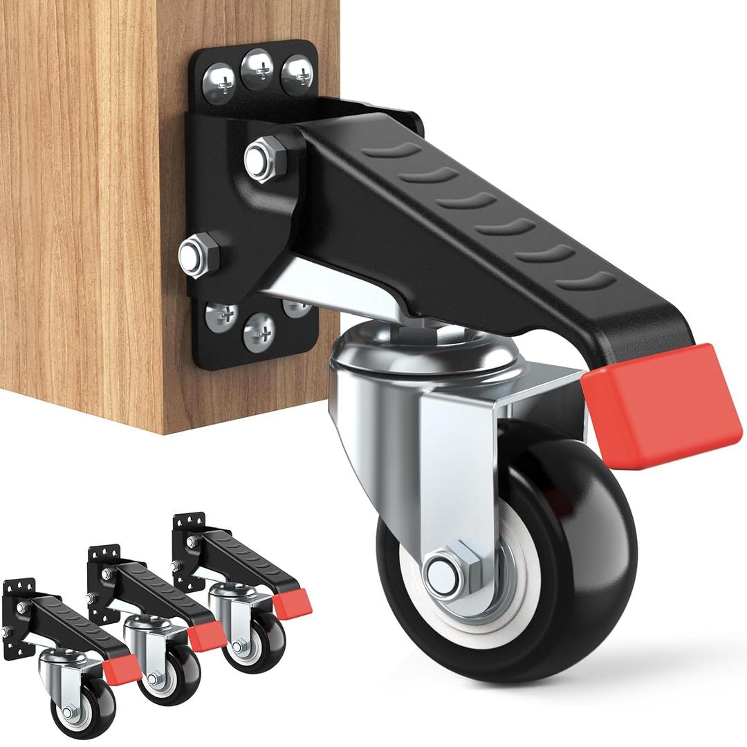 SPACEKEEPER Workbench Casters Kit 660 Lbs - Retractable Casters Heavy Duty Bench Caster Wheels Designed for Workbenches Machinery & Tables, 4 Pack