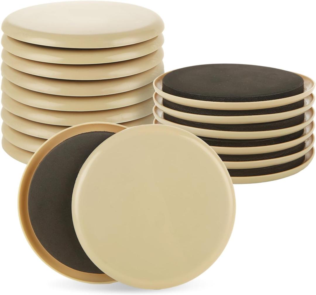 DAJAVE 16 Pack Furniture Sliders for Carpet, 5 Inch Round Furniture Movers Sliders, Heavy-Duty Furniture Sliders for Hardwood Floors, Plastic Moving Pads Heavy Furniture, Floor Protectors