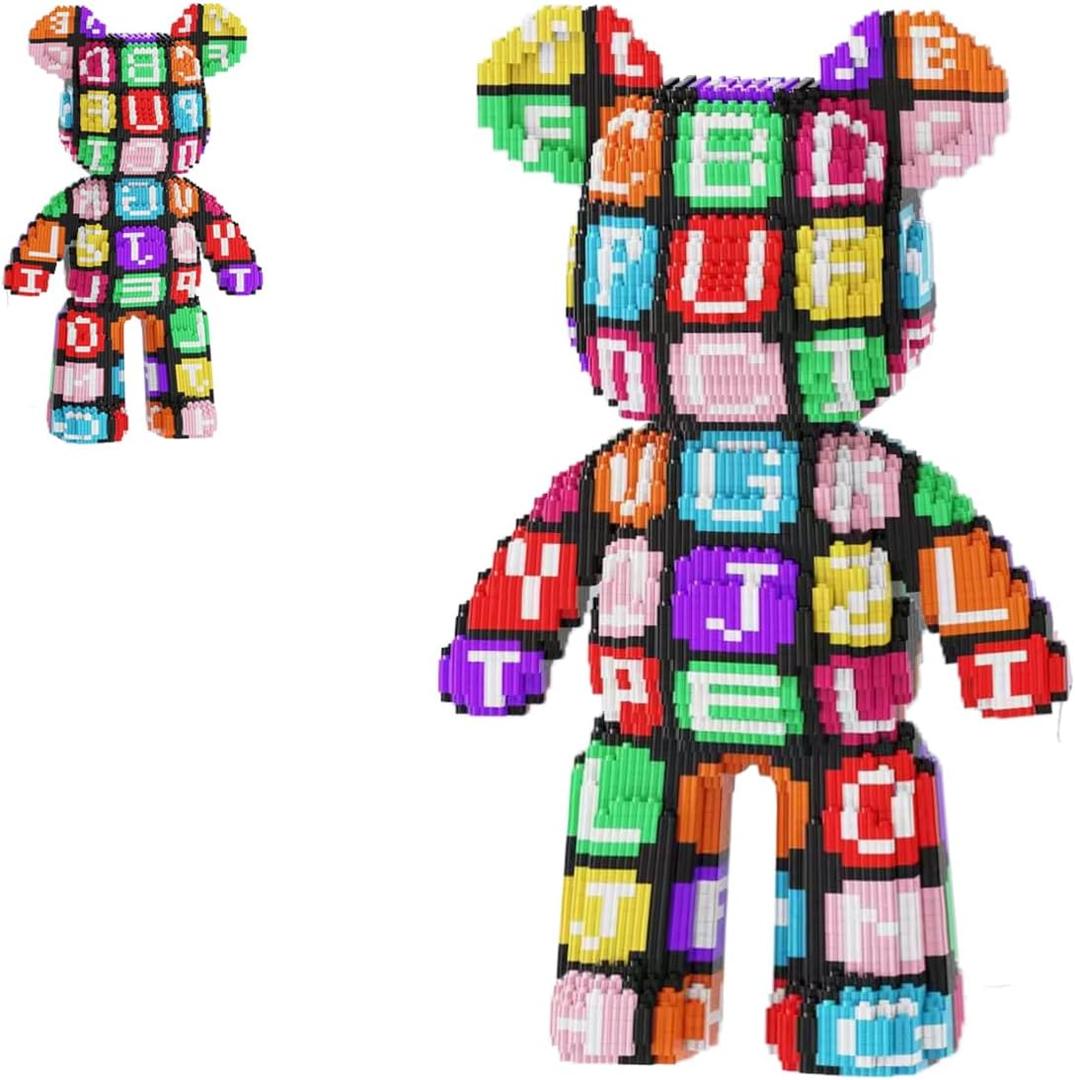 VIIOVOIIV Teddy Number Graffiti Bear Micro Building Blocks Set(16.9inches) Christmas Bear Winktoys Building Blocks Gift for Adult