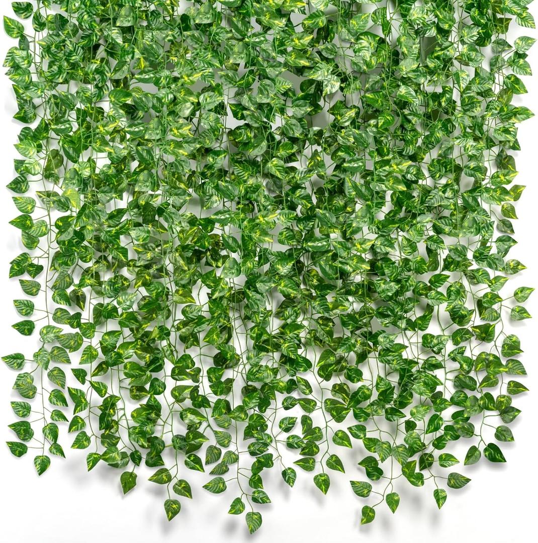 CQURE 14 Pack 84Ft Artificial Ivy Garland, Fake Vines UV Resistant Greenery Leaves Fake Plants Hanging Aesthetic Vines for Home Bedroom Wall Room Decor