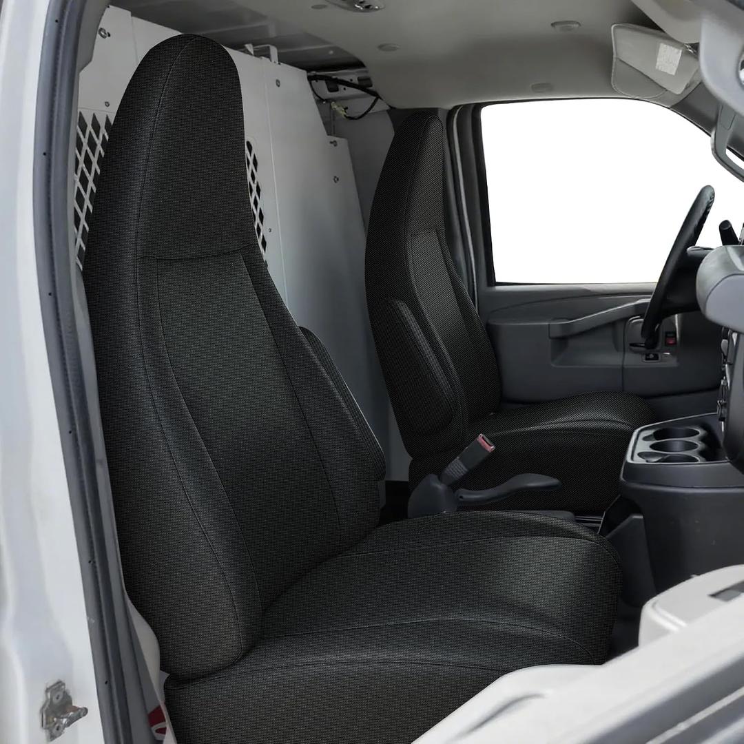 600D Heavy Duty Seat Covers for Chevy Express 1996-2025Front Bucket Seats with Grab Handle Opening, Durable Oxford Fabric Protective Covers, Not for RV Seat -Black