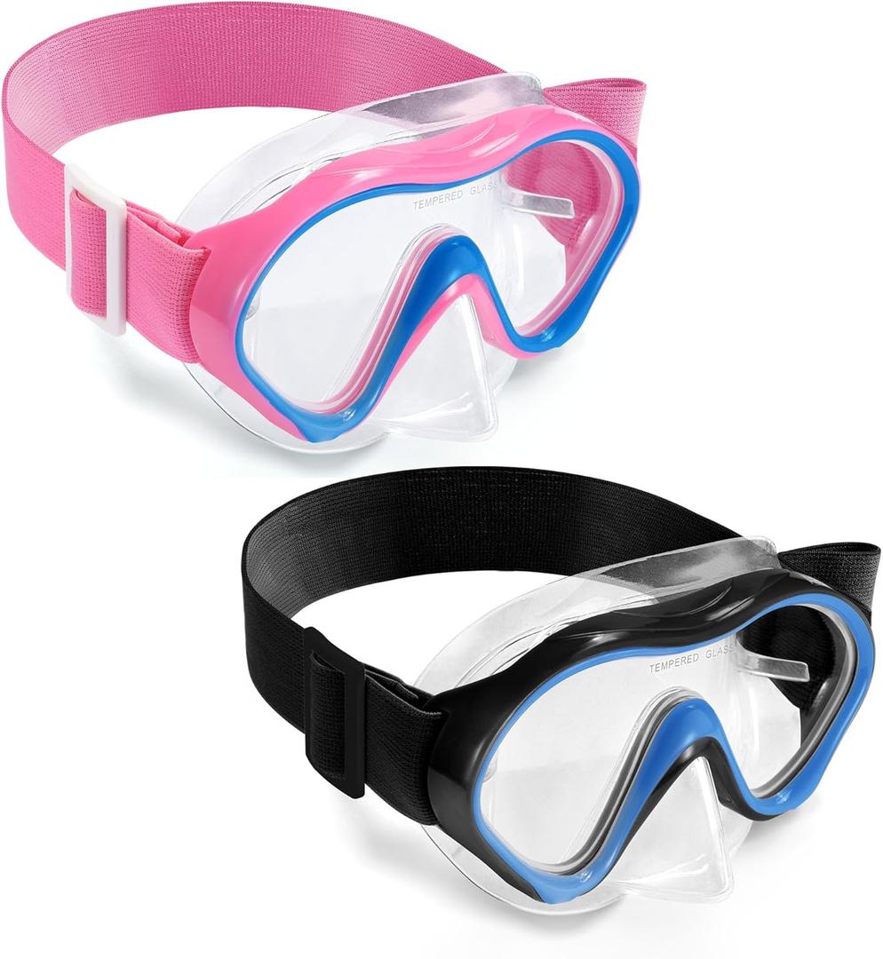 Aegend Kids Swim Goggles Snorkel Diving Mask for Kids Youth 3-15, Knitted Fabric Strap, Anti-Fog 180 Clear View (2 Pack-Pink, Black)