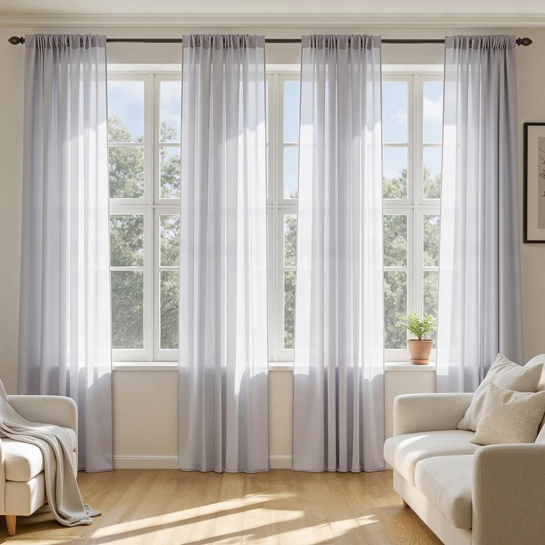 MIULEE Greyish Lilac Sheer Curtains 84 Inches Long, 4 Panels Set, Rod Pocket Light Filtering Window Drapes for Bedroom and Living Room, Elegant Airy Fabric, 54 x 84 Inches