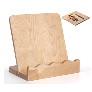 Scalloped Wooden Cookbook Stand with Removable Cutting Board – Adjustable Recipe Book Holder, Charcuterie Board & Kitchen Serving Tray – Kitchen Counte Decor/Maple Wood