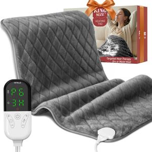 Electric Heating Pad for Pain Relief  35"x20" King Size, Moist & Dry Heat, Machine Washable Soft Velvet, Adjustable Temperature, Auto Shut Off, Ideal for Period Cramps, Back, Neck, Shoulder & Waist (Dark Grey)
