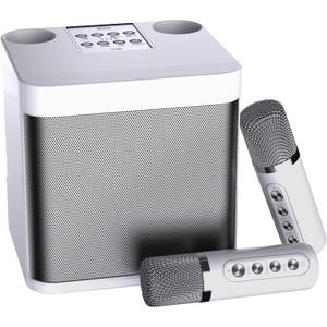 Mini Karaoke Machine for Adults and Kids,Portable Bluetooth Karaoke Speaker for TV, with 2 Wireless Microphones PA Speaker System for Indoor Outdoor Party, Family Party Singing (Off White)