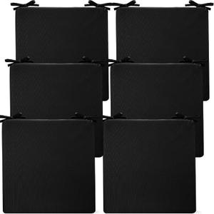 Preboun 6 Pack Outdoor Chair Cushions 19" x 19" x 3" Patio Waterproof Fade Resistant Seat Cushions with Ties Replacement Chair Pads for Patio Furniture Garden Sofa Couch (Black)