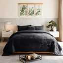 Quilt Set Oversized King Size 120x128 Luxurious Velvet Bedding Sets with 2 Pillow Shams 20x36 3 Pieces Ultra Soft Quilted Bedspread Coverlet Comforter for All Season,Black
