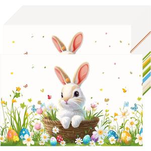 Easter Disposable Placemats 50 Pack 11 x 17 Inch, Bunny Rabbit Colorful Eggs Flower Print Waterproof & Greaseproof Place Mats for Easter Table Decorations, Holiday Party, Spring Festival Dinner