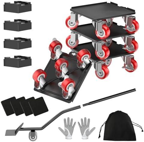 LOYAL TIGER 2000LBS Heavy Duty Furniture Dolly & Mover - 6.4" Carbon Steel Panel with 5X 360° Wheels, Non-Slip Sliders & Lifter for Sofa, Piano, Appliances (Red)