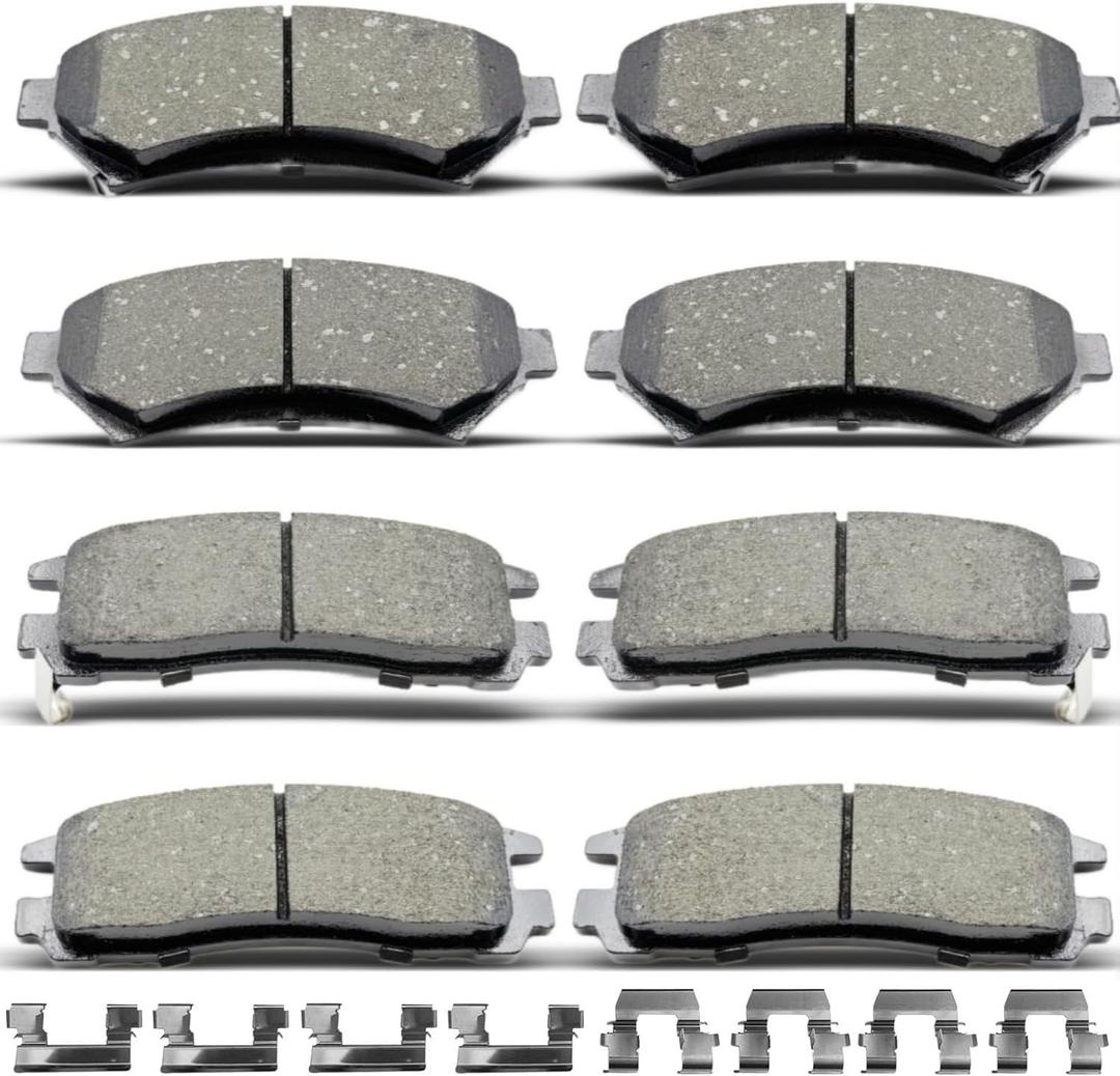 D699 D714 Front Rear Ceramic Brake Pads With Clips Fit For Buick Century/LeSabre/Regal/Riviera/Park Avenue,For Cadillac DeVille/Eldorado/Seville,For Chevrolet Impala/Venture/Monte Carlo (8 pcs)
