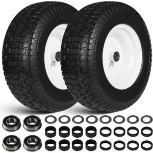 16x6.50-8 Flat Free Lawn Mower Tire Wheels; 2 Packs Non-Slip Puncture-proof Tire for Lawnmowers, Replacement 3/4" & 4 Pcs 5/8" Bearing with 24 Spacers for Zero Turn Mowers Garden Tractors Carts