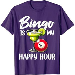 Funny Bingo Game Bingo is My Happy Hour Design T-Shirt Purple Large