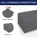 PureFit Super Stretch Soft Form Fit Ottoman Cover Rectangle - Ottoman Slipcovers for Foot Stool & Folding Storage Furniture for Living Room with Nonslip Elastic Bottom (Small, Gray)