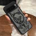 2 PCS MOWIME Magnetic for Google Pixel 9 Pro XL Case, [Compatible with MagSafe] Cute Butterfly Pattern Women Girls Shockproof Translucent Matte Protective Case for Pixel 9 Pro XL, Black