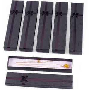 Craftdady 12Pcs Black Necklace Jewelry Gift Boxes Rectangle Cardboard Paper Jewelry Boxes with Bowknot Ribbon Long Empty Jewelry Display Boxes for Festival Birthday Wedding, 7.87 x 1.61 x 0.87 Inch