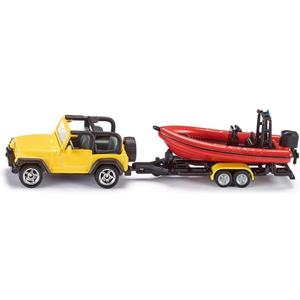 Siku 1658, Jeep with Boat, Metal/Plastic, Yellow/Red, Removable Trailer, Floatable Boat