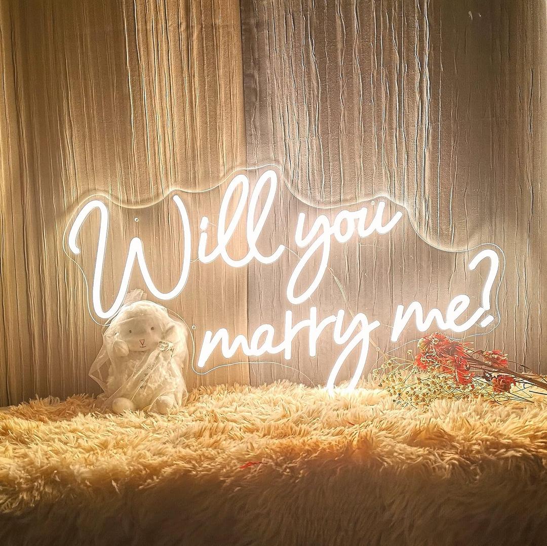 Will You Marry Me Neon Sign with Lights for Proposal Wedding Decorations25.2 inches Large marry me sign for EngagementRomantic Neon Sign Wall Art for WifeWarm White (25 x 15)