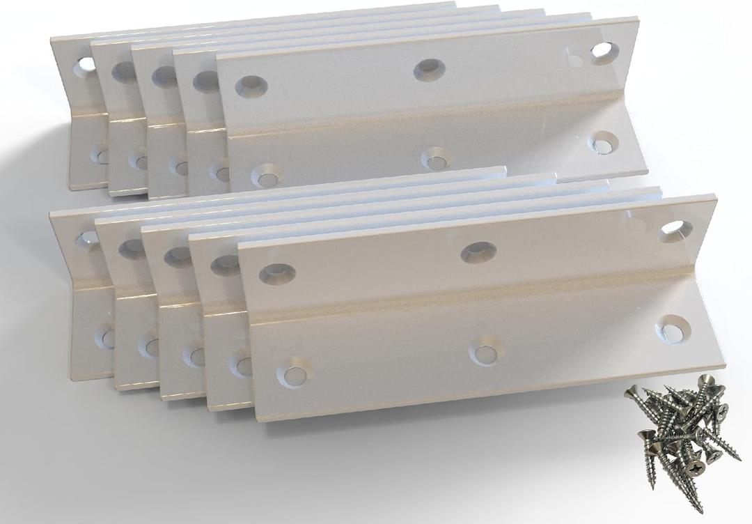 White Stainless Steel Corner Bracket,Joint Right Angle Bracket,L Shape Heavy Duty Metal Corner Brace Hardware Brackets Supporter for Wood Aufuga (8, 4x1x1)