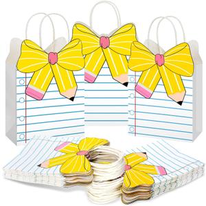 Kolldenn 24 Pcs Teacher Gift Bags Composition Paper Bags with Handles Notebook Line Teacher Appreciation Graduation Gifts Bag for Kindergarten Preschool End of Year Party Favors (Notebook)