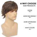 Mens Short Brown Wigs Natural Layered Fluffy Wigs Synthetic Hair Wig for Halloween Costume Cosplay with Wig Cap