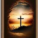 Framed Christian Cross Canvas Wall Art, Inspirational Religious Painting, Sunset Landscape Poster, Spiritual Decor for Home, Church, Office, or Prayer Room 16x24in