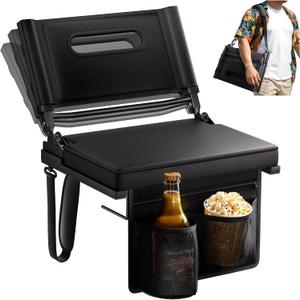 Stadium Seats with Back Support for Bleacher, Portable 5-Angle and Adjustable Height Thick Cushion Seat with Cup Holder Storage Bag, Includes Shoulder Strap, Used for Sports Events and Concerts