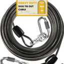 Petbobi Heavy-Duty Dog Tie-Out Cable - 50FT Extra Strong Wire Cable for Large Pets Up to 300Lbs, Rust Proof Dogs Leash with Carabiners and 360 Swivel, Pet Leads for Yard Camping Outside, Black