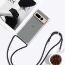YESPURE for Google Pixel 7 Clear Lanyard Case Adjustable Shoulder Neck Crossbody Strap Phone Cover Women Girls Soft Slim Bumper Shockproof Protective Mobile Case for Pixel 7 - Black