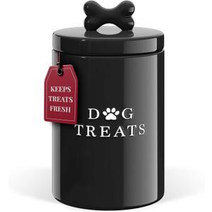 Barnyard Designs Large Dog Treat Container Airtight with Lid, Cute Rustic Ceramic Dog Treat Storage Jar for Kitchen Counter (Black)