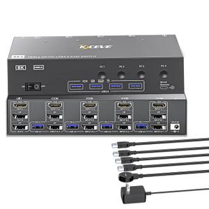 KVM Switch 3 Monitors 4 Computers HDMI + DisplayPort, KCEVE USB 3.0 DP KVM Switcher, 8K@30Hz/4k@144Hz DP KVM for 4 PC Share 3 Display and 4 USB 3.0 Devices